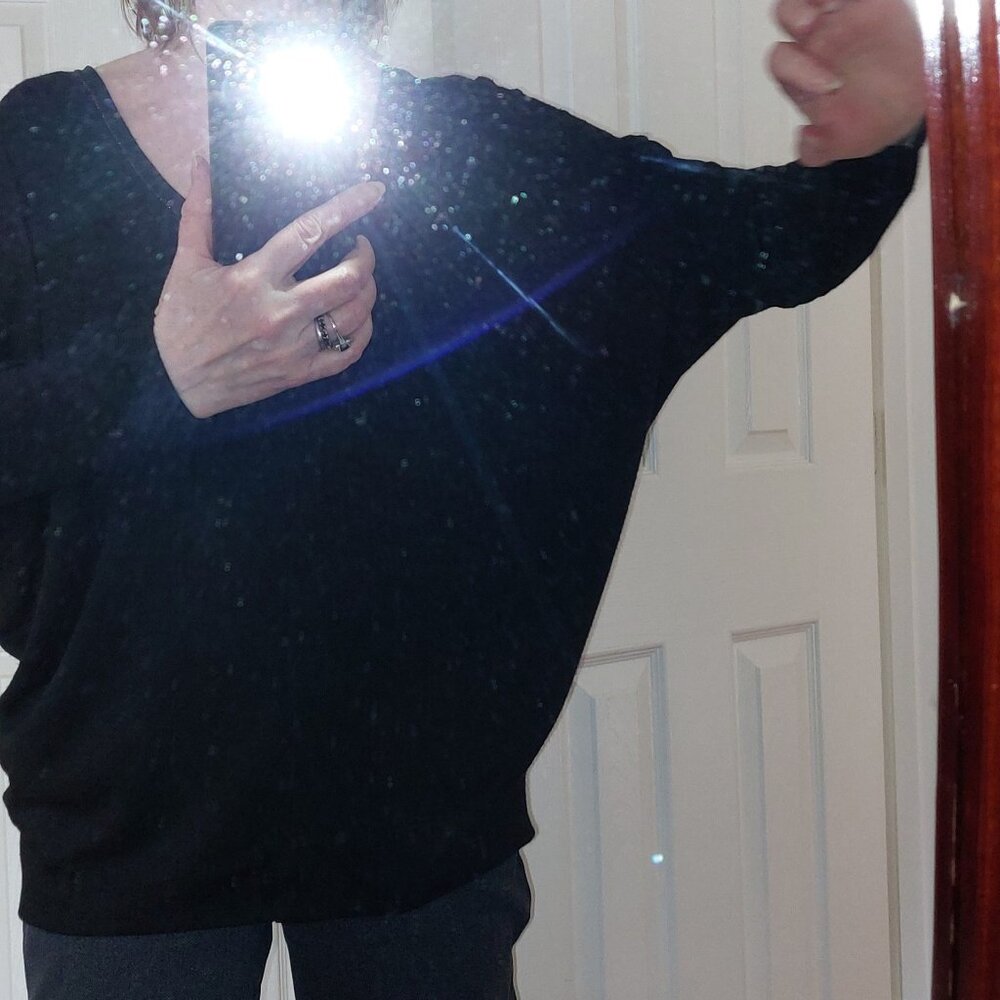 NWOT - V Neck Black Top with Flowy Draped Long Sleeves - Elie Tahari